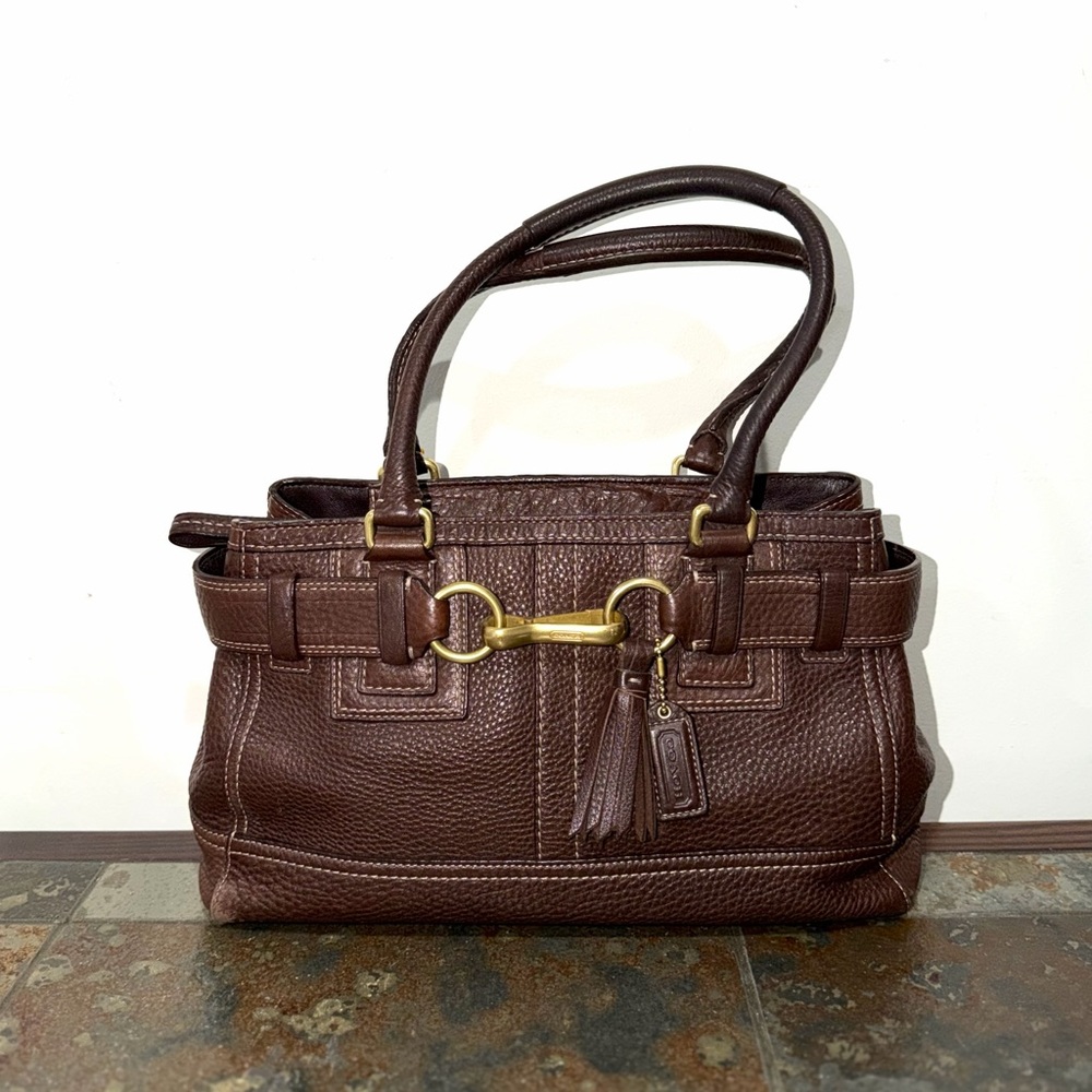 Vintage Coach Hampton Chocolate Brown Pebbled Leather Satchel Bag - Picture 13 of 14